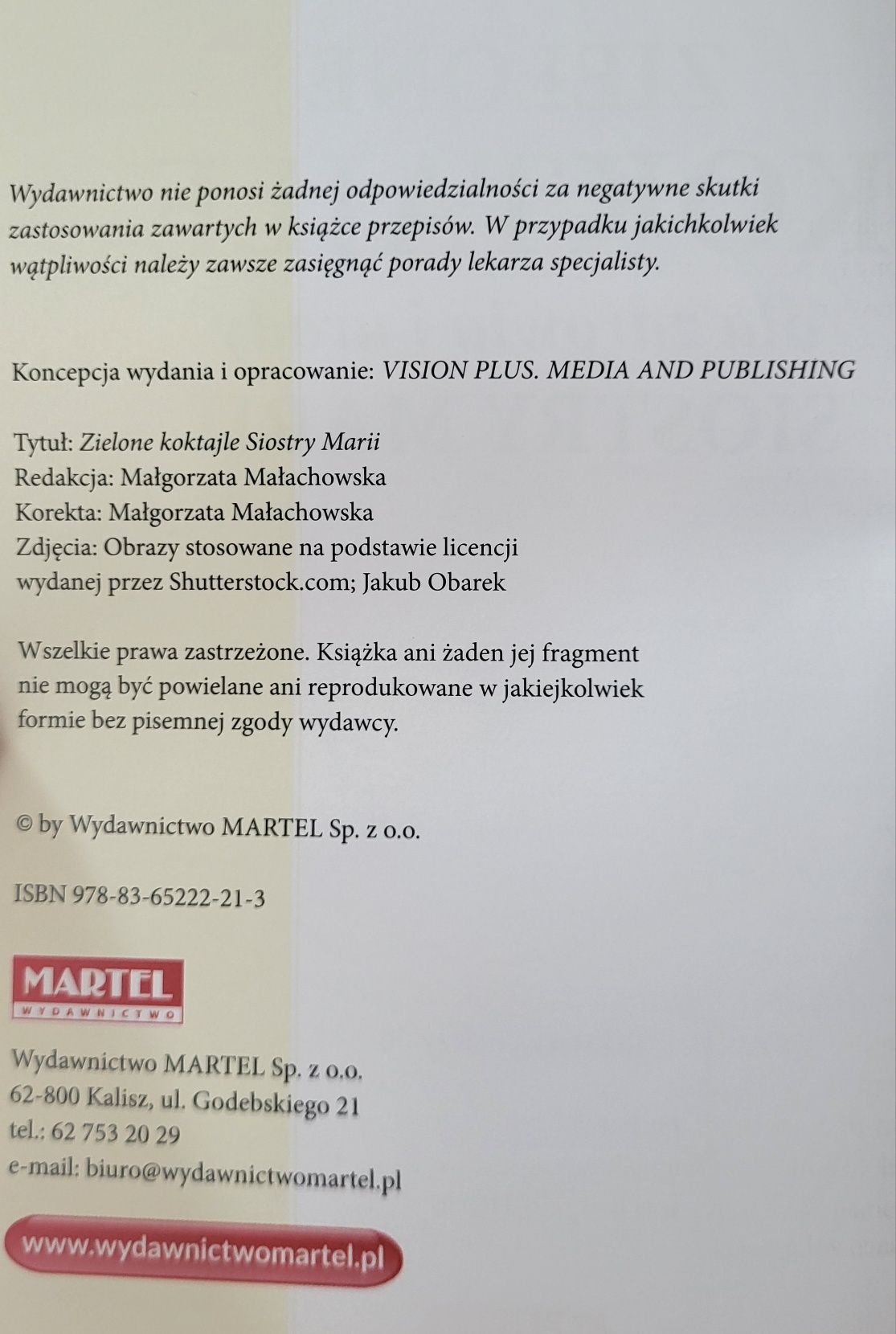 Książka Zielone koktajle dla zdrowia i urody Siostry Marii