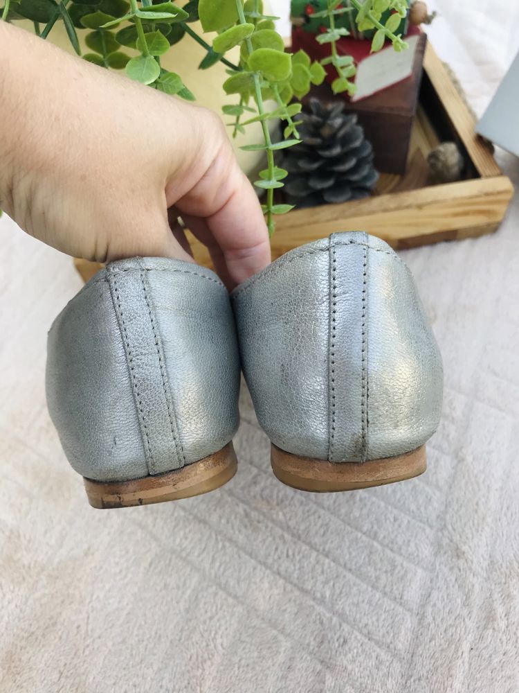 Туфли 24 см Clarks балетки кожа перламутровый металлик