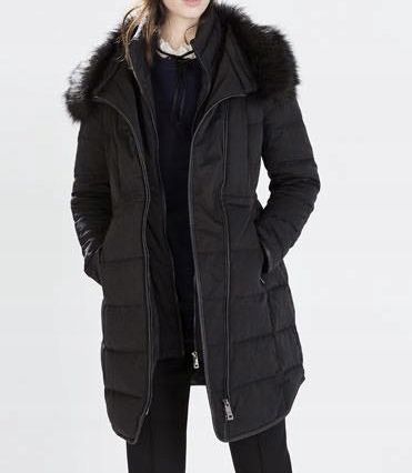 ZARA czarny puchowy płaszcz zimowy naturalny kaczy puch pikowany S