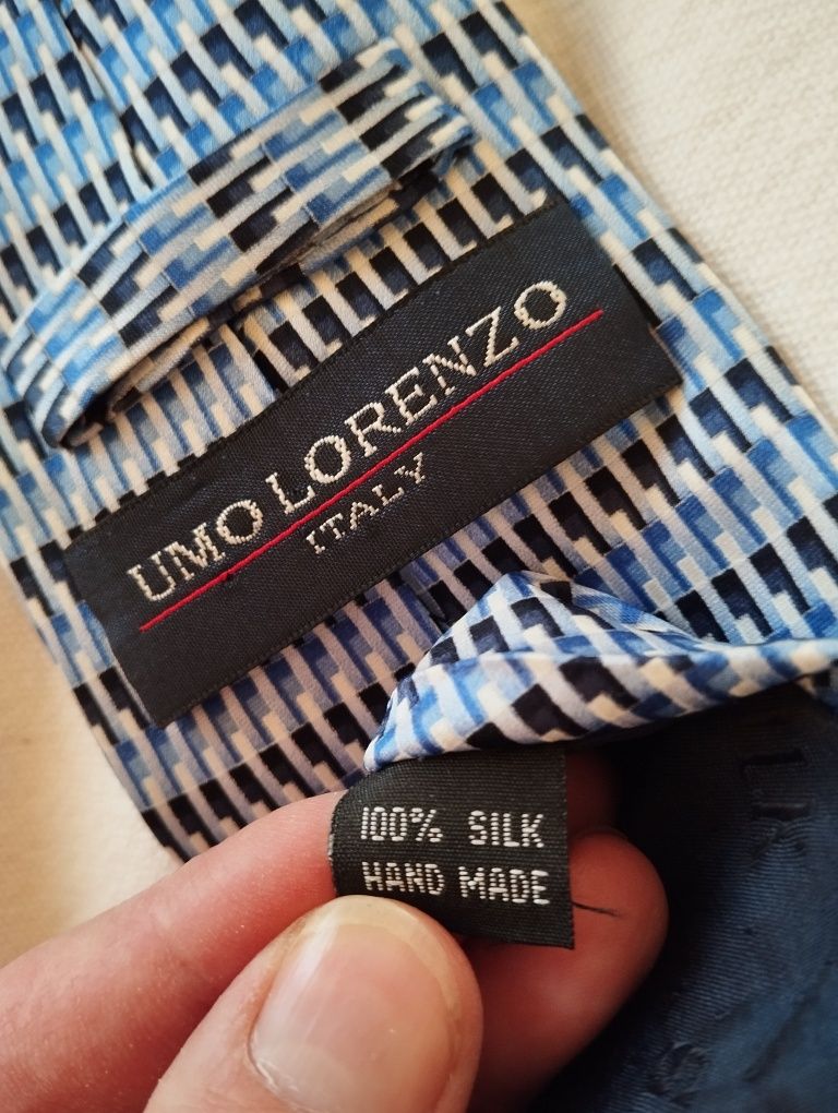 Męski jedwabny krawat 100% silk we wzorki, niebieski, 9,5 cm, Umo Lore