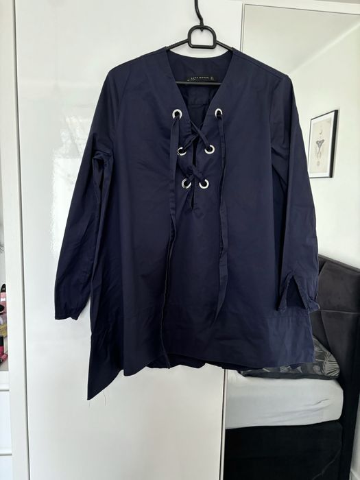 Granatowa bluzka koszula luźna oversize niebieska Zara S
