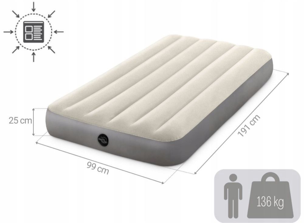 INTEX Materac Dmuchany Welurowy 191x99x25 cm Jednoosobowy Turystyczny