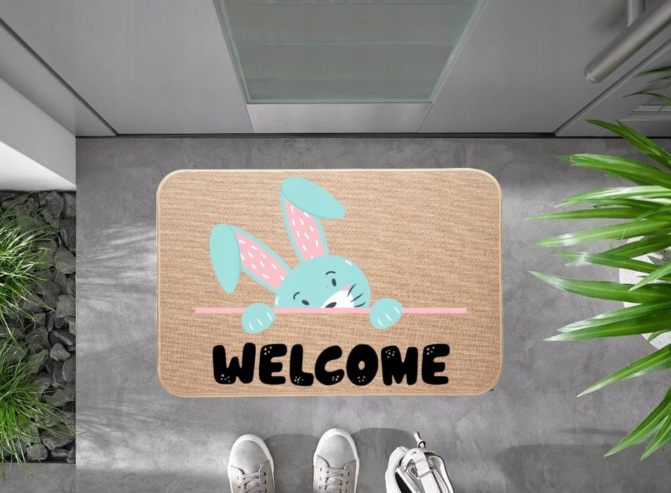 Wycieraczka z lnu pod drzwi Króliczek wielkanocny WELCOME WITAJ