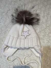Зимняя Зимова шапка натуральний помпон розмір46-49