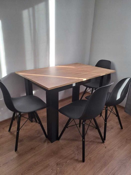 NOWY Stół Prostokątny + 4 Krzesła TOLV Nowoczesny Styl Craft/Czarny