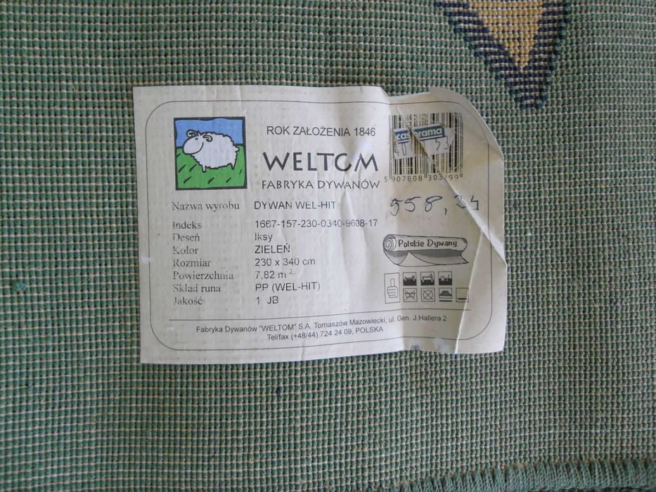 Dywan WEL-HIT 2,3 x 3,4m, zielony, firma WELTOM, materiał polipropylen