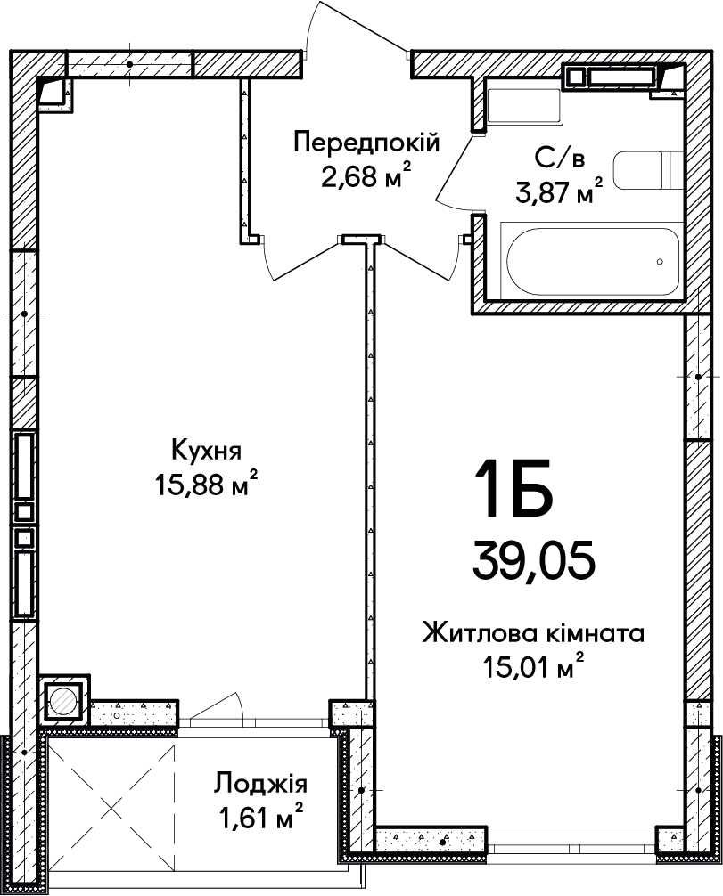 1к квартира 40,3м², 6 поверх, з лоджією. Під єОселя\єВідновлення.