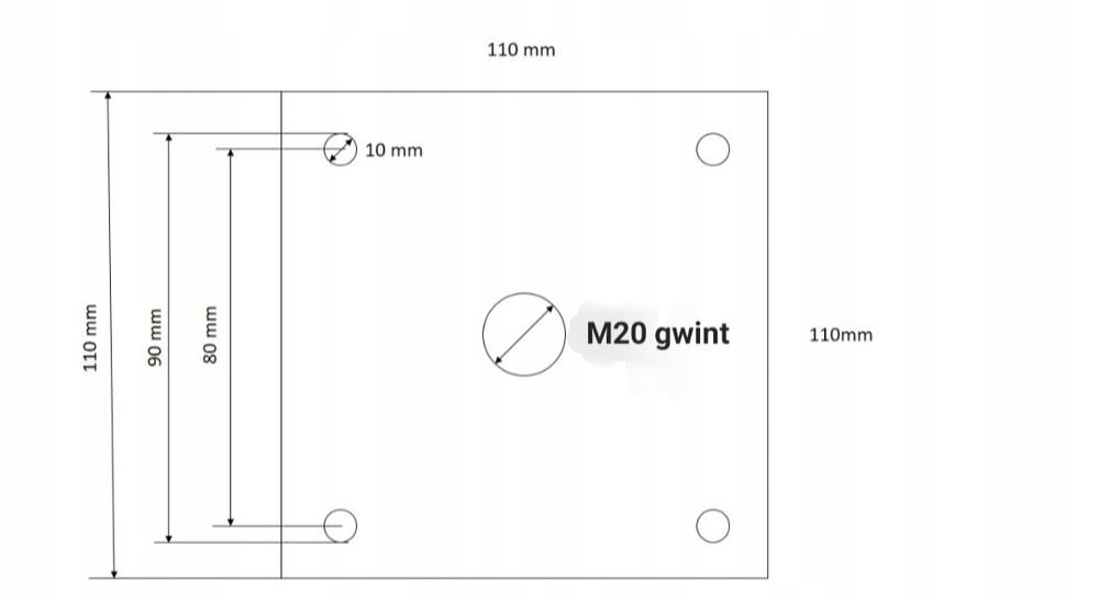 Podstawa montażowa / WSPORNIK STALOWY 110x110 mm, M20/M16, NOWY