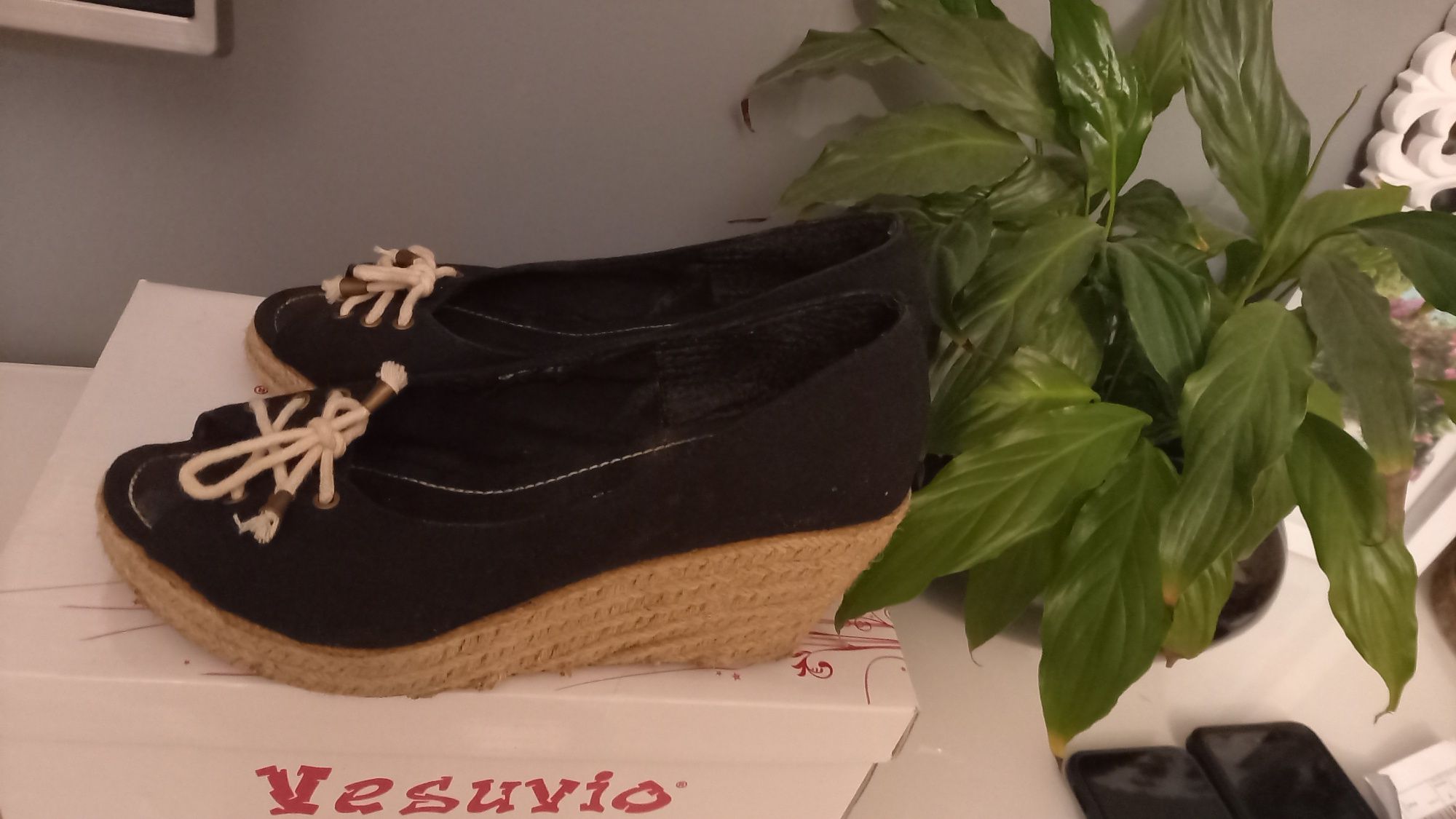 Espadryle vesuvio 38 czarne koturny