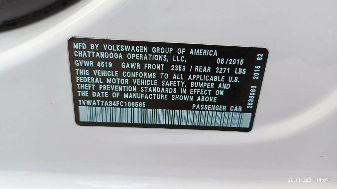 Volkswagen Passat b7 se 1,8 л 2015 usa