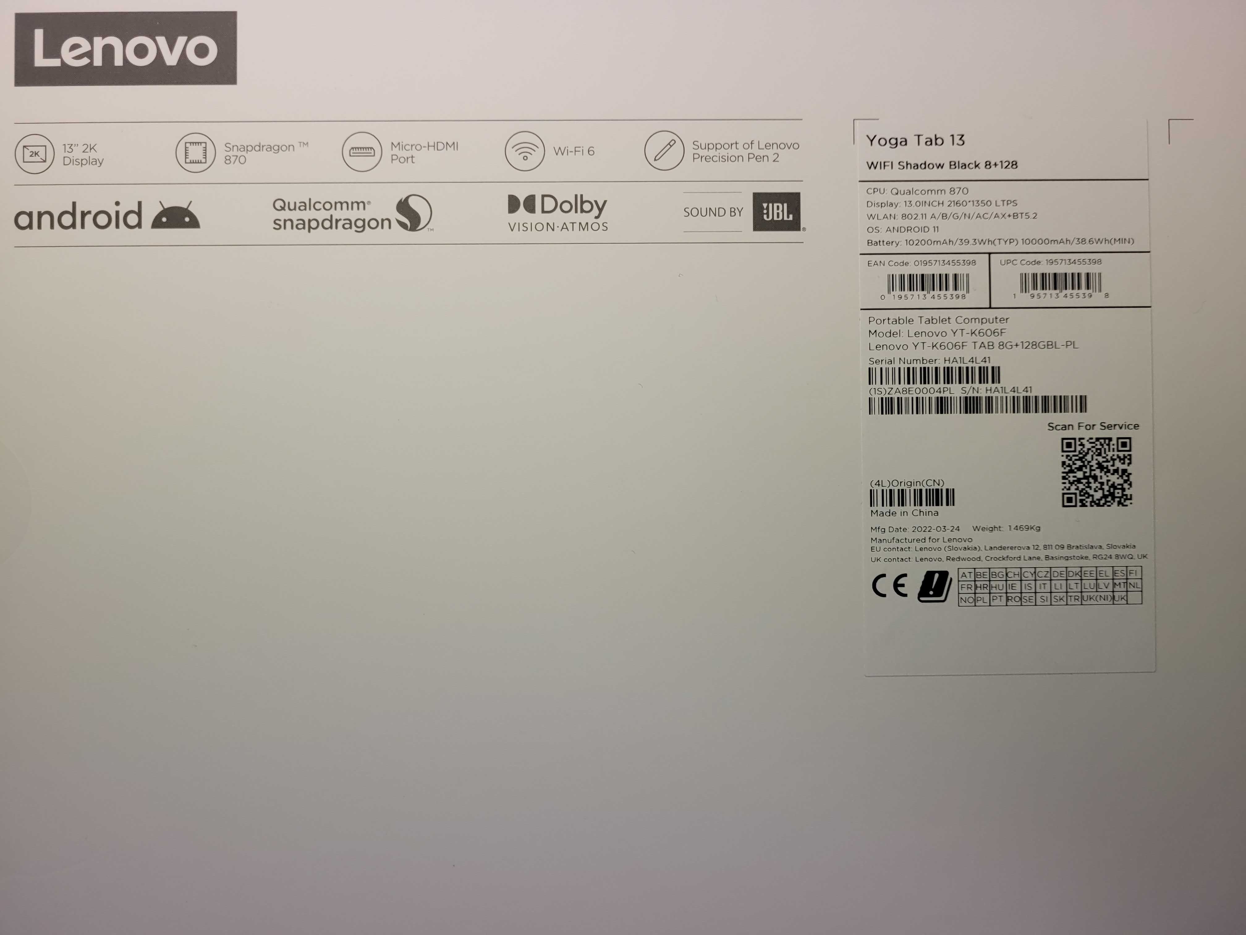 Планшет Lenovo Yoga Tab 13 під ремонт/на запчастини, не вмикається