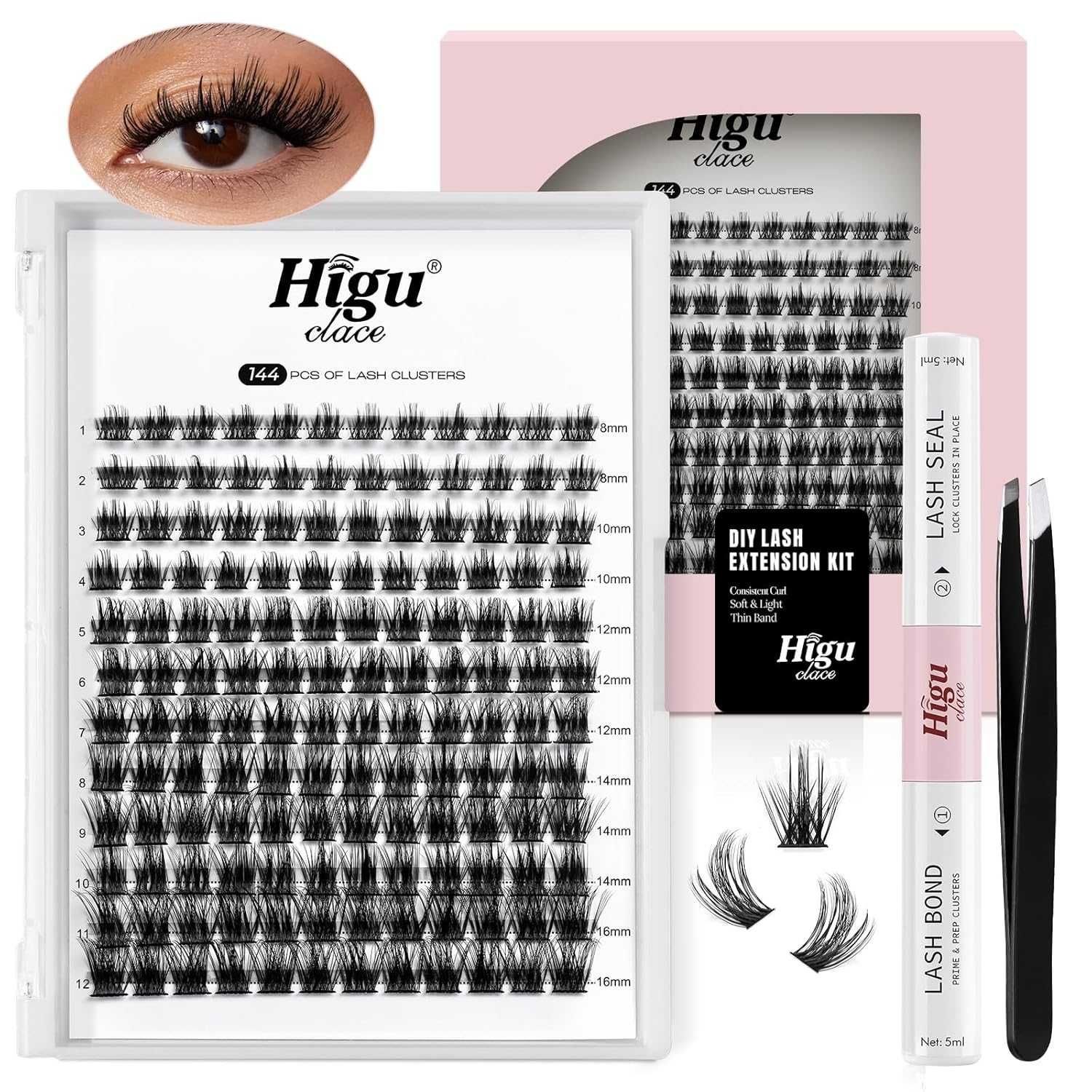 Zestaw do przedłużania rzęs Higu Clace DIY 144 szt kępek rzęs 8-16 mm