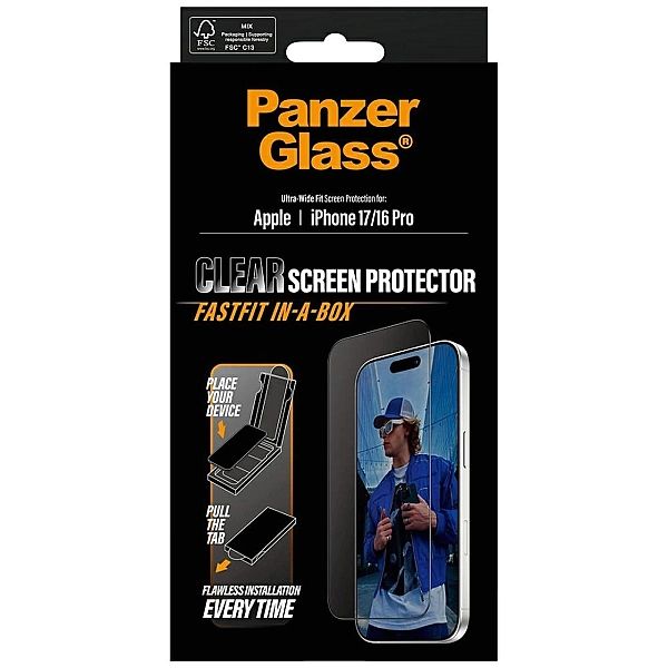 Szkło hartowane PanzerGlass Ultra-Wide Fit Fastfit na iPhone 17 / 16 P