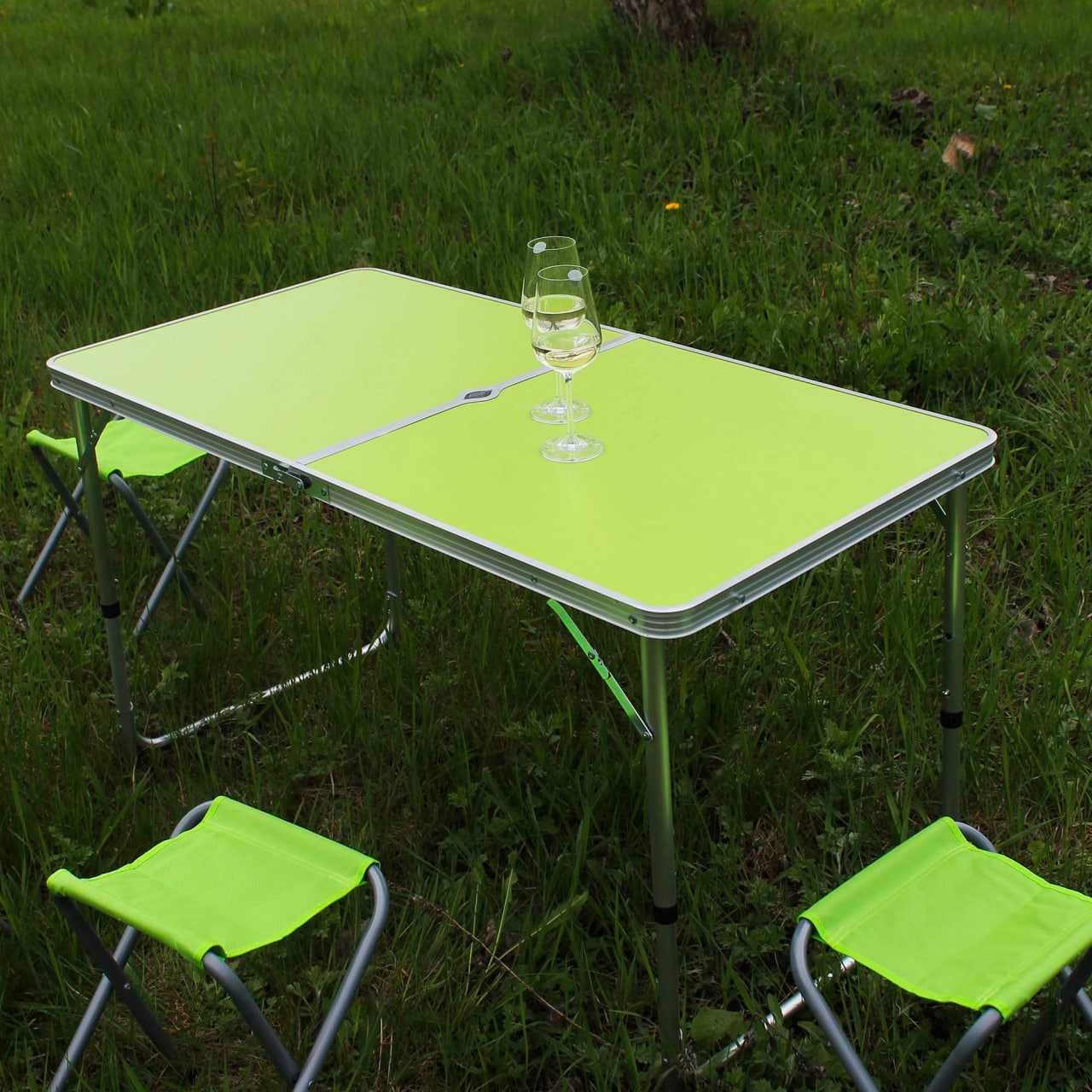 Стол алюминиевый раскладной для пикника + 4 стула, чемодан зеленый