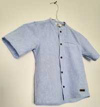Koszula len bawełna błękitna stójka 104-110 H&M