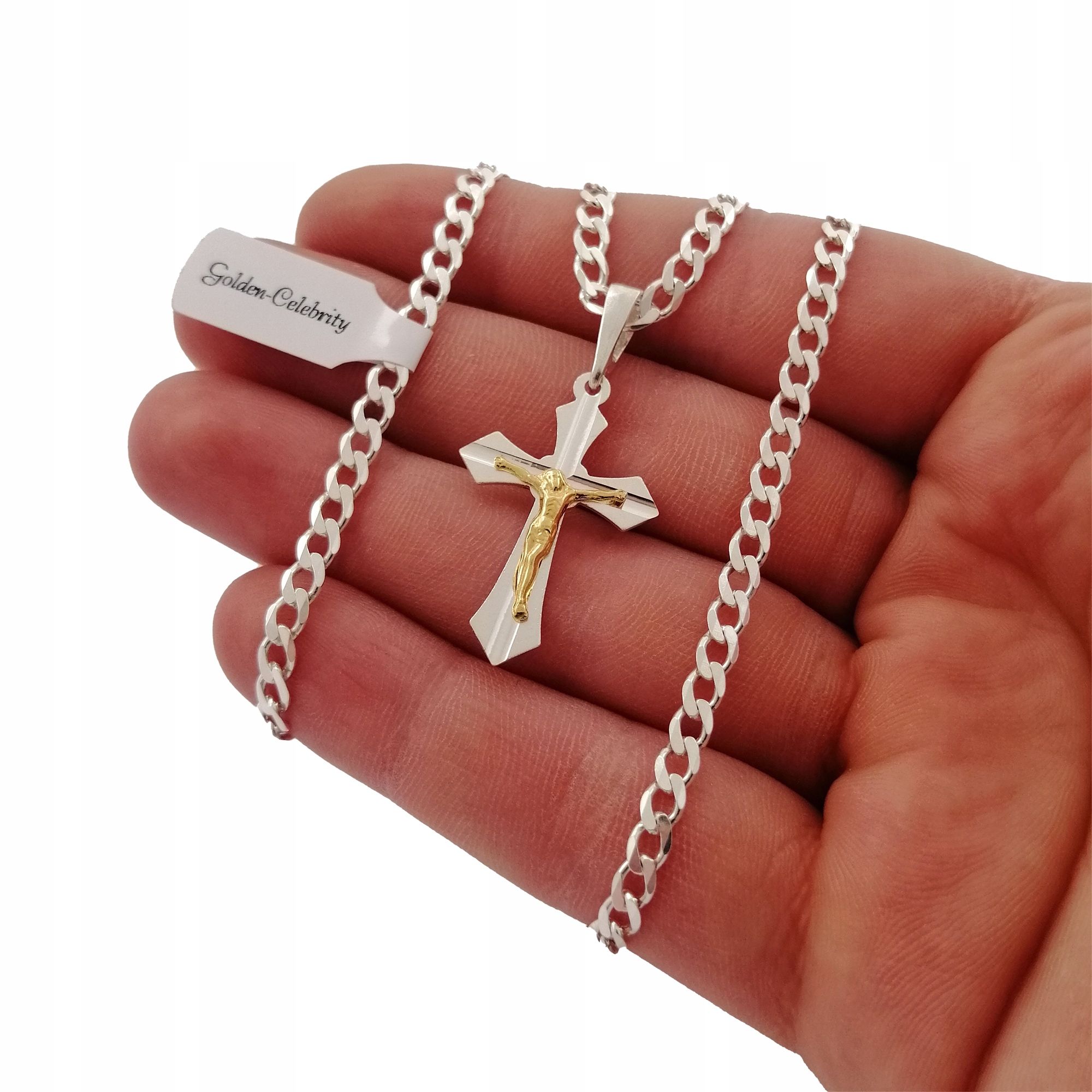 Elegancki Srebrny Łańcuszek Męski Pancerka + Zawieszka Krzyż 925 + Gra