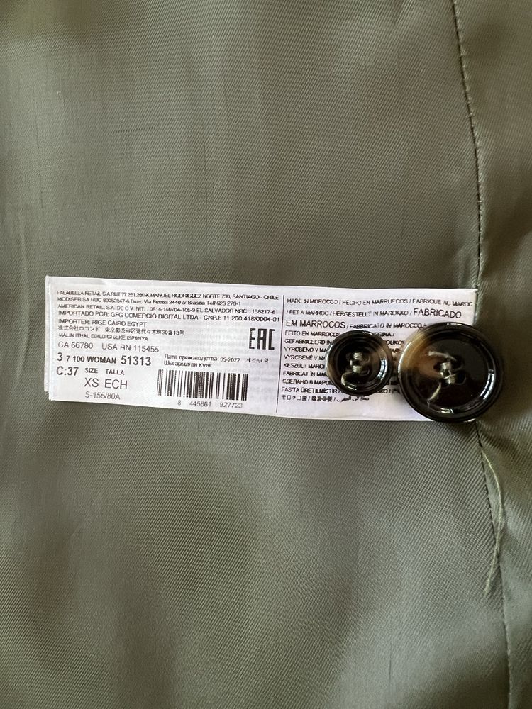 Mango lniana marynarka xs damska zielona khaki len długa lekka