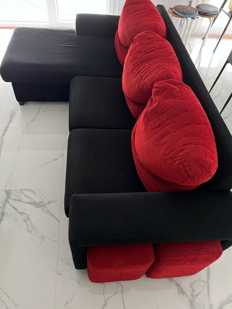 Sofá completo preto vermelho