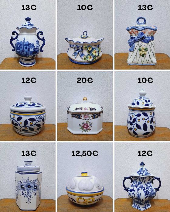 Potes Vintage com tampas em porcelana
