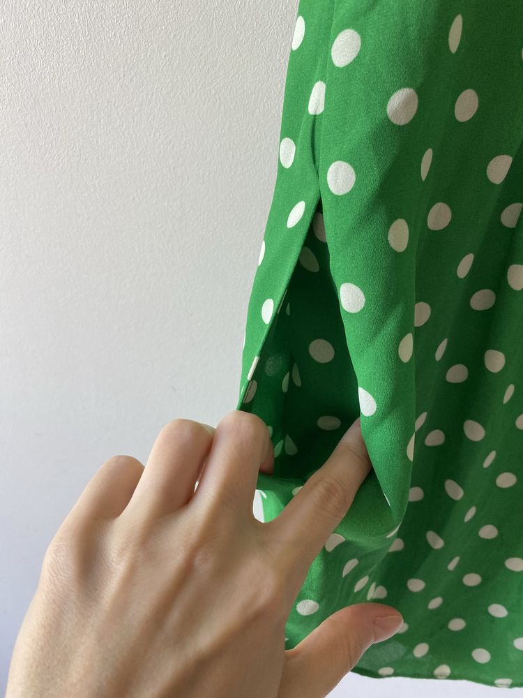 Zara zielony kombinezon jak sukienka grochy kropki
