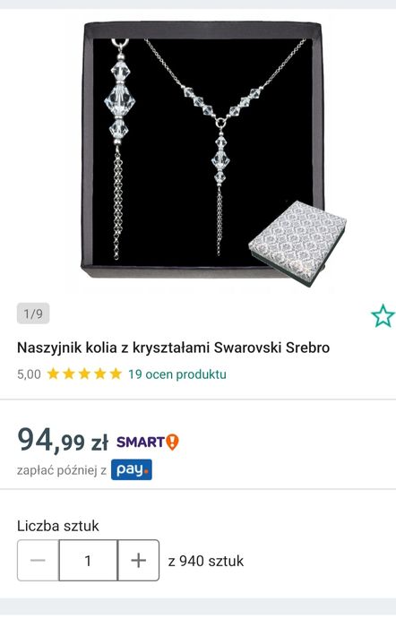 Naszyjnik kolia Swarovski srebro ślubny