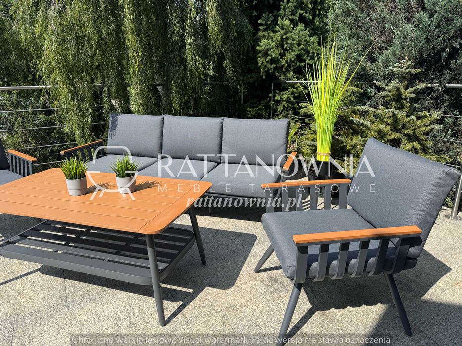Komplet Mebli Ogrodowych Aluminiowy Zestaw na Taras Antracyt WYPRZEDAŻ