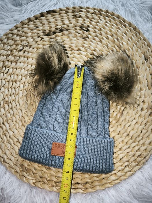 Czapka jesienno-zimowa z dwoma pomponami szara 1-3 lata