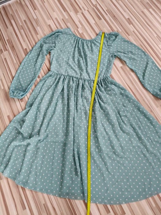 Midi sukienka miętowa w groszki, szyfonowa, M, Emu