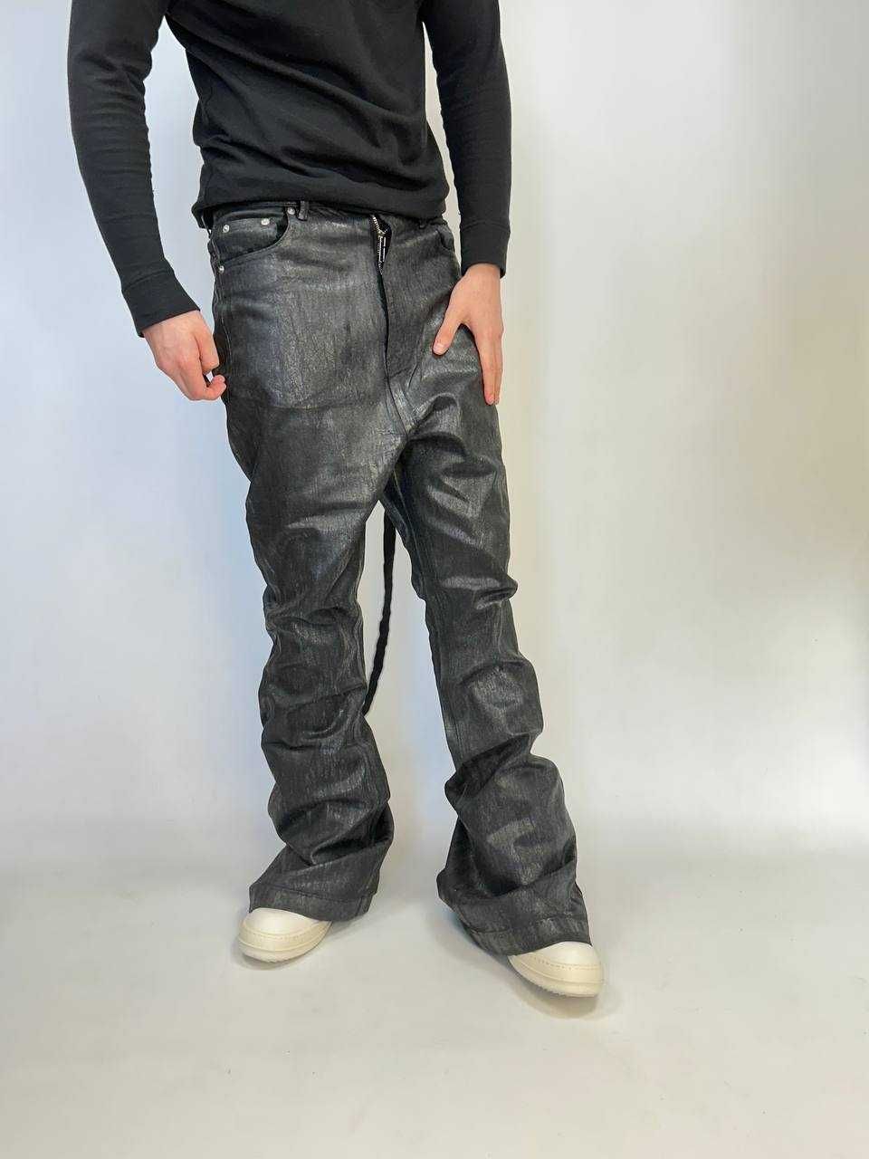 Rick Owens DRKSHDW WAXED flares jeans джинси чорні воск черные кожаные