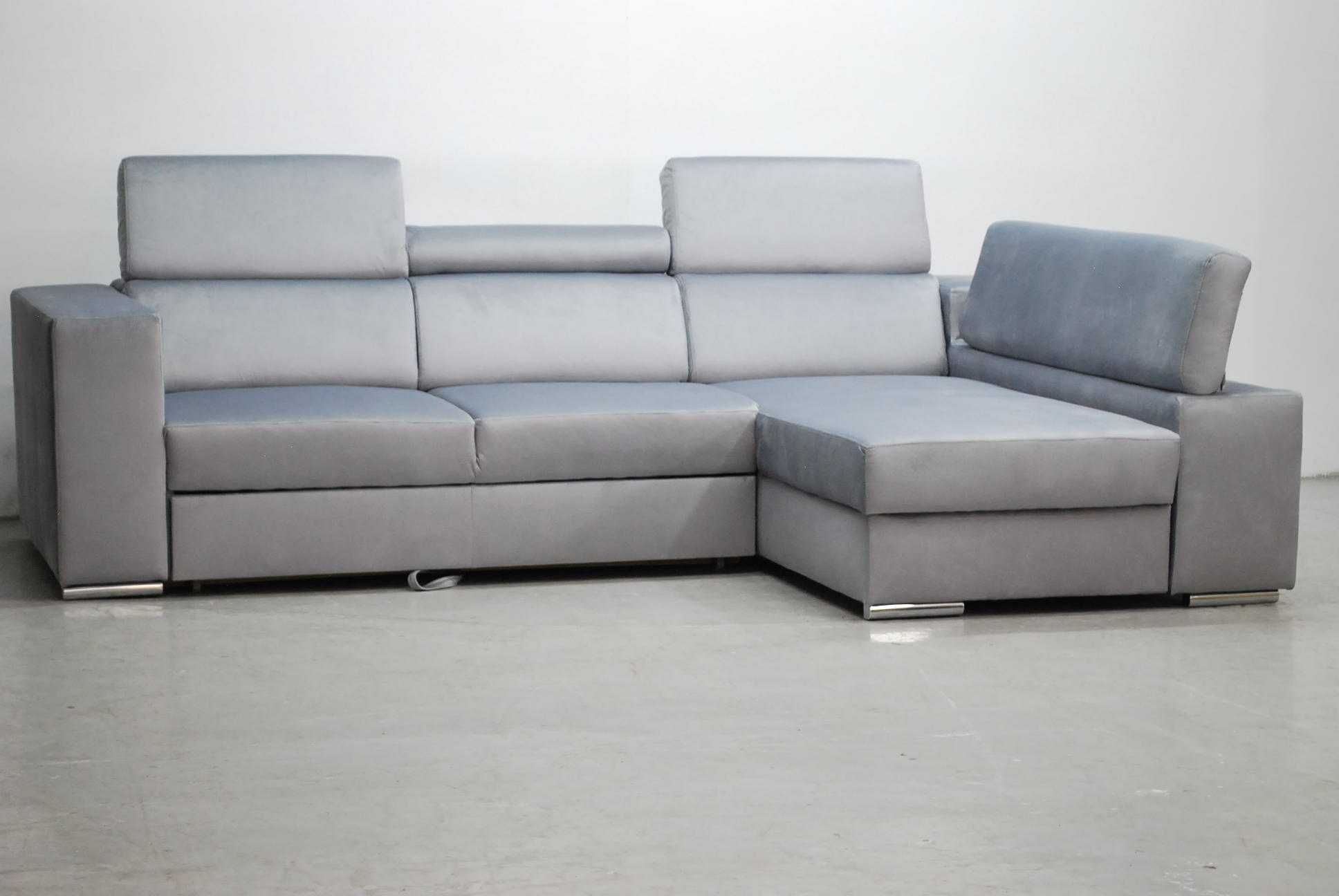 RFŁ DESIGN NOWOCZESNY NAROŻNIK z funkcja spania pojemnik welur szary