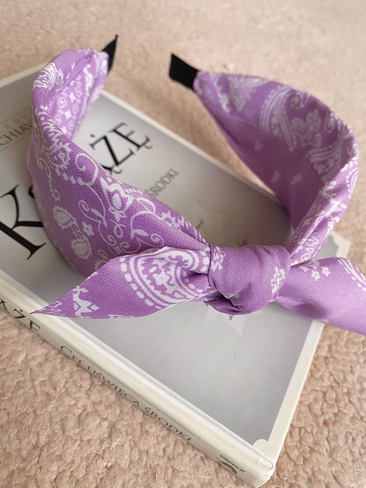 Opaska do włosów Boho/Retro w stylu Paisley wysoka, Lilia/Light Purple