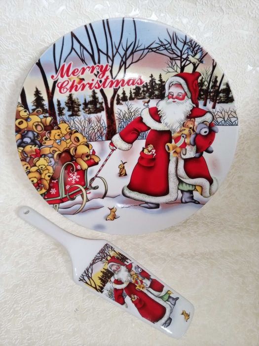 Новогодний подарочный набор - тарелка тортница + лопатка, посуда