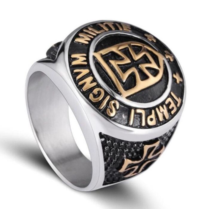 Anel aneis cruz vermelha knight templario aço preto 316L gótico motard