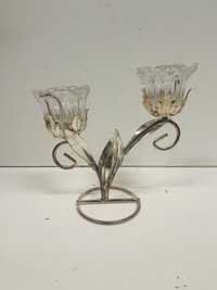Świecznik metalowy kolekcjonerski z kwiatami/ tulipanami