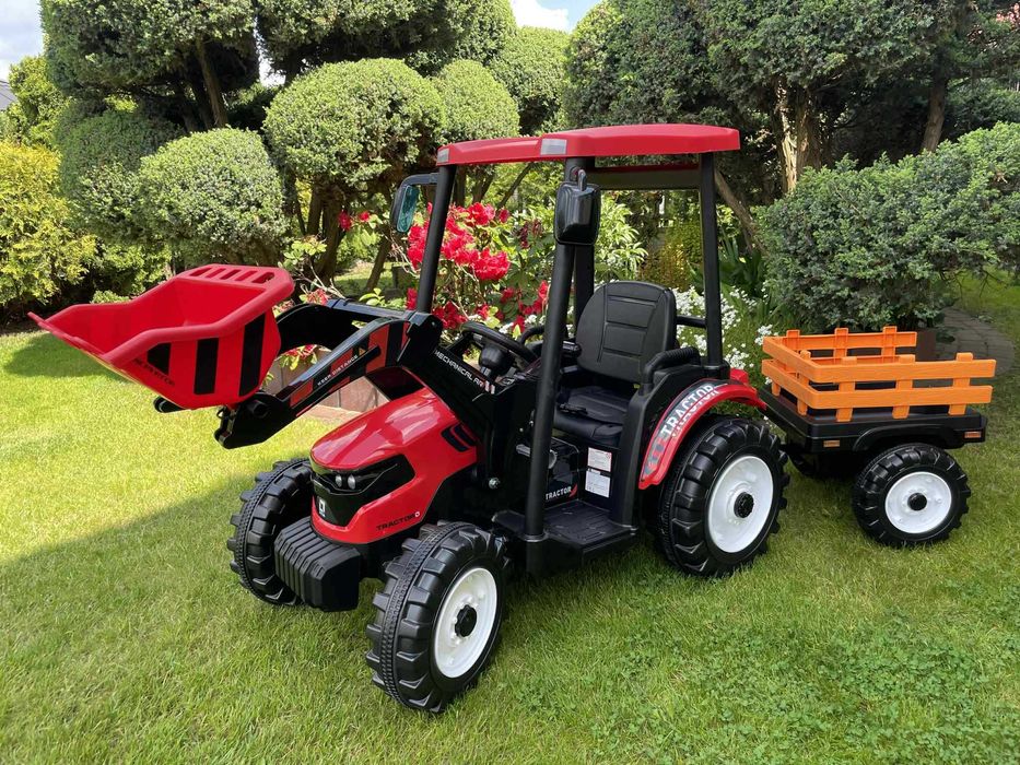 Olbrzymi Traktor na akumulator z przyczepą 24V 400 W PILOT KOPARKA TUR