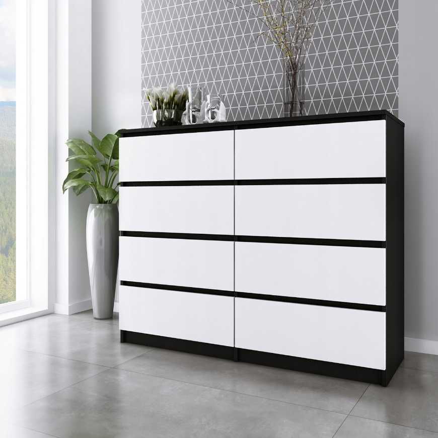 Nowoczesna Komoda na wysoki połysk 120cm Szafka 8 Szuflad
