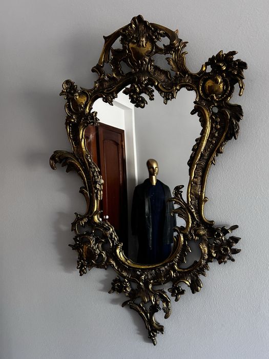 Crêdencia com pedra marmore e Espelho em Bronze - Mesa de Apoio