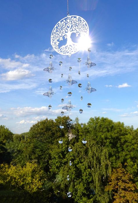 Łapacz Snów Słońca DRZEWKO SZCZĘŚCIA ZAWIESZKA z Motylami Bezbarwna