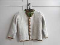 Wełniany sweter zapinany handmade vintage szary 122 128