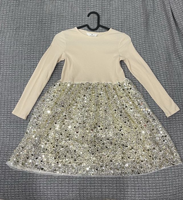 H&M бежеве із золотистими паєтками плаття зріст 134-140