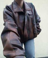 Vintage kurtka skórzana brązowa retro oversize unisex ombre