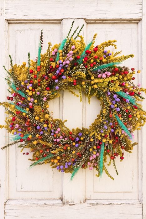 Wianek jesienny, naturalny z suszonych traw i lnu 40 cm