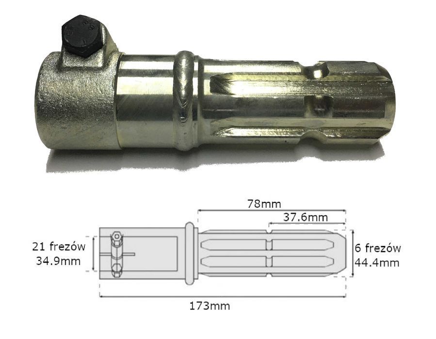 Adapter redukcja wałka WOM 21 frezów 34,9mm / 6 frezów 44,4mm