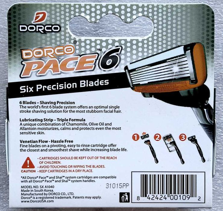 Лезвия Dorco (Isana) Pace 6 (Корея, ориг.) - 4 кассеты.