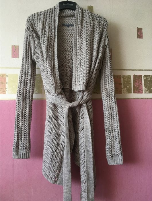 Sweter narzutka wiązany Zpaskiem ażurowy water fall_ RESERVED _ S / Xs