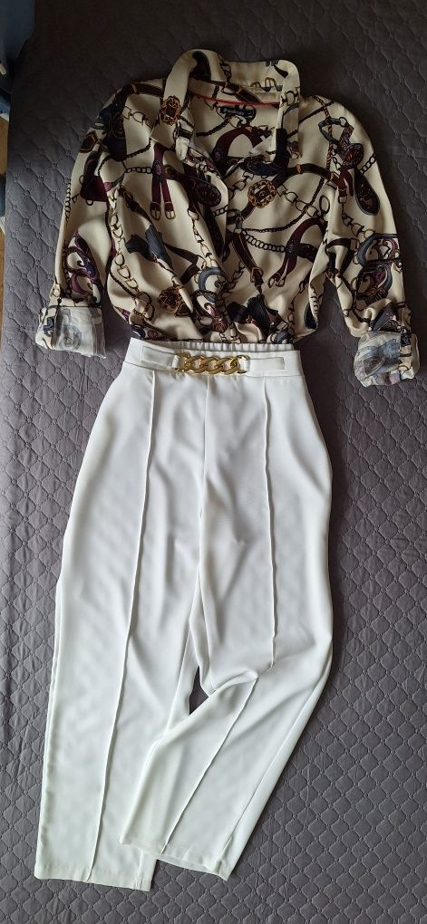 Szerokie spodnie eleganckie XL kremowe