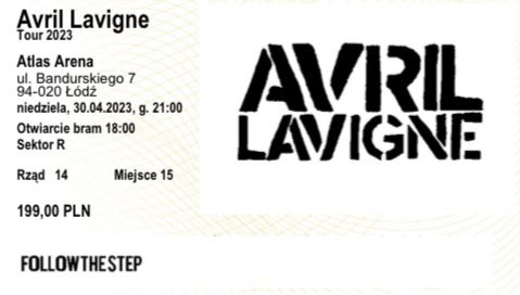 Bilety Avril Lavigne Łódź 30.04.2023