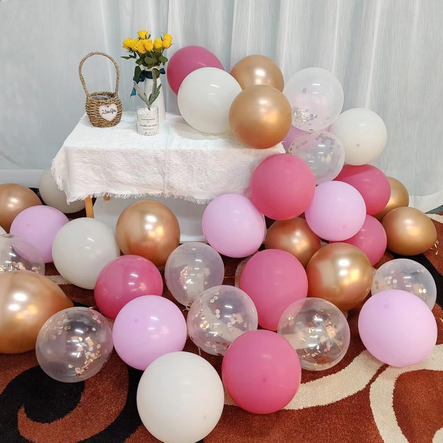 Zestaw 60 Balonów 30 cm Dekoracja na Urodziny i Imprezy Różowe i Białe