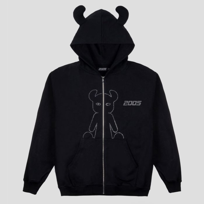 Bluza z kapturem z rogami z dżetami Studded Horned Lucy Zip Black 2005