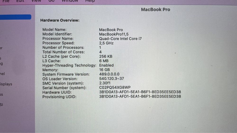Macbook Pro 15 дюймов, Mid 2015, Core i7 2.5Ghz, 16Gb, 500 Ssd